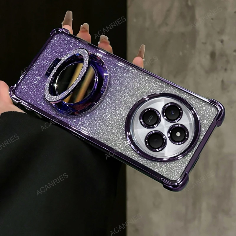 Anti-Shock Plating Case with Makeup Mirror Stand and Four-Corner Protection