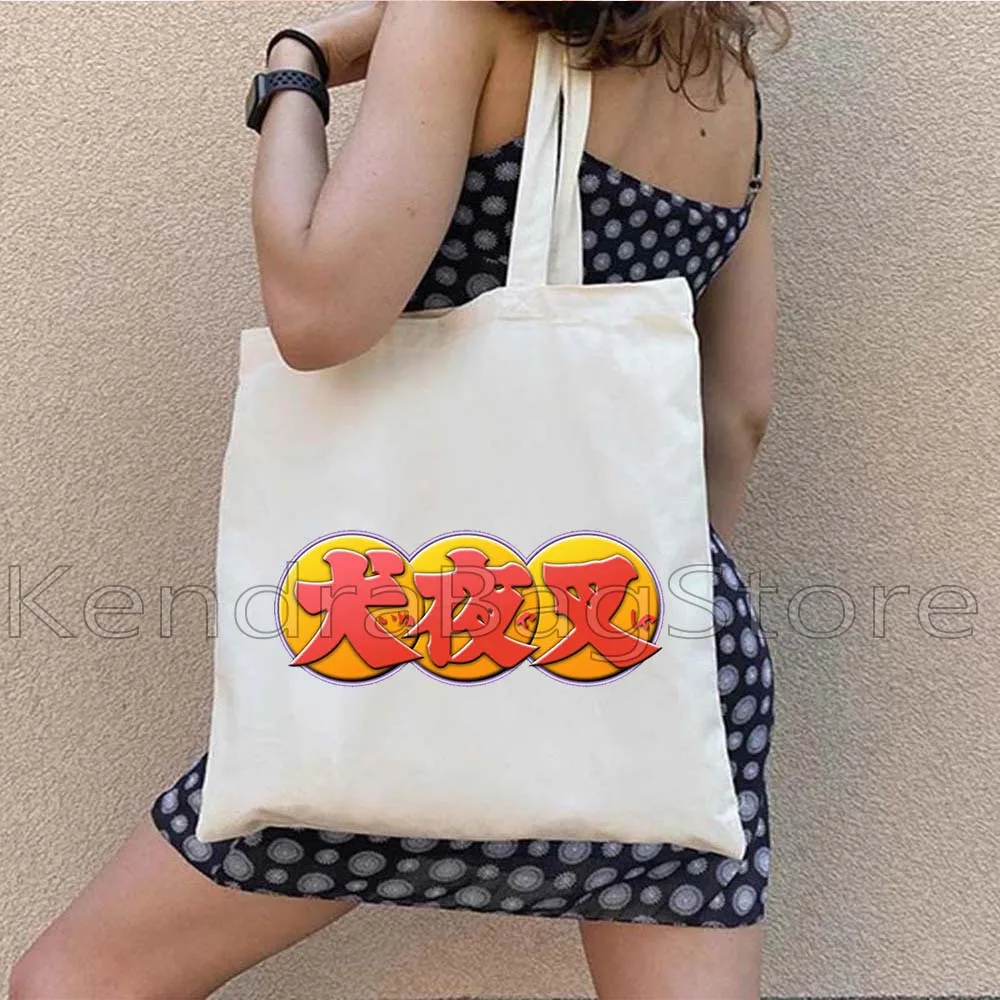 Japan Anime Manga Inuyasha Cartoon Girl Canvas Shoulder Tote Bag Change The World Dog Demon Chibi Gifts Shopper Cotton Handbag