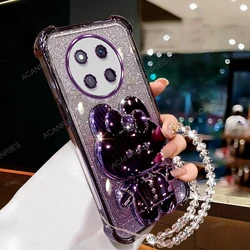 Mirror Rabbit Stand Clear Silicone Soft Case with Plating & Bead Chain - Anti - Fall Four Corners Protection - Magic4 (HDT SJS Purple)