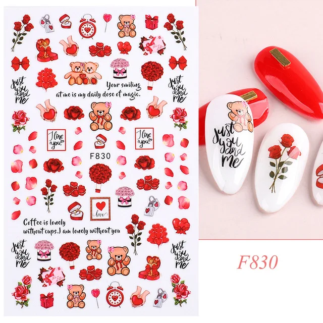 Vibrant Butterfly & Rose Pattern Valentine's Nail Art Stickers