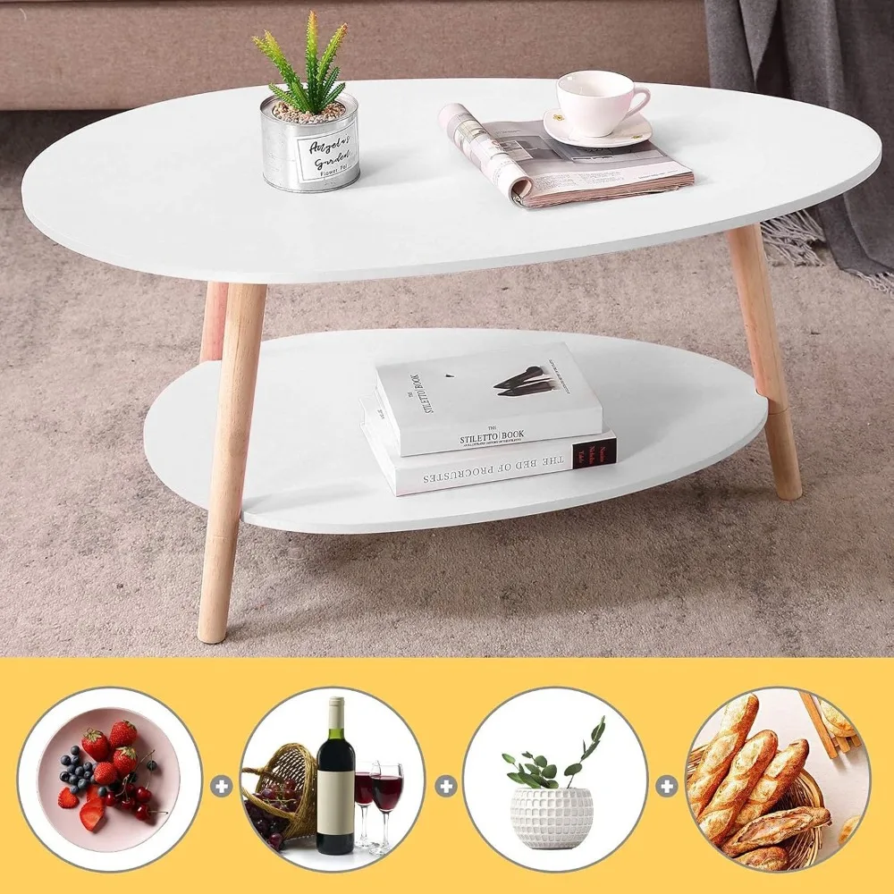 Storage and Display 2 Tier Sofa Table, Small Modern Furniture Living Room&Home Office-White, Café Tables 4