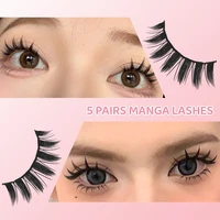 DINGSEN 5 Pairs Manga Lashes Eyes Lashes Soft Natural Long Eyelashes Fake Lashes Anime Wispy Strip False Eyelashes Makeup 6
