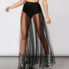 Mesh See Through Women's Skirt Mesh Big Hem Ankle Length Thin High Waist Elastic Waist Summer Shiny Sequin Solid Long Skirts 1