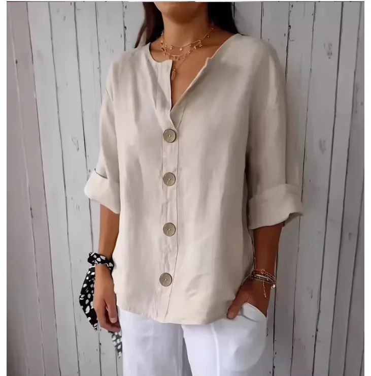 รูปสินค้า เสื้อเชิ้ตแฟชั่นผู้หญิง คอวี ใส่สบาย ฤดูร้อน