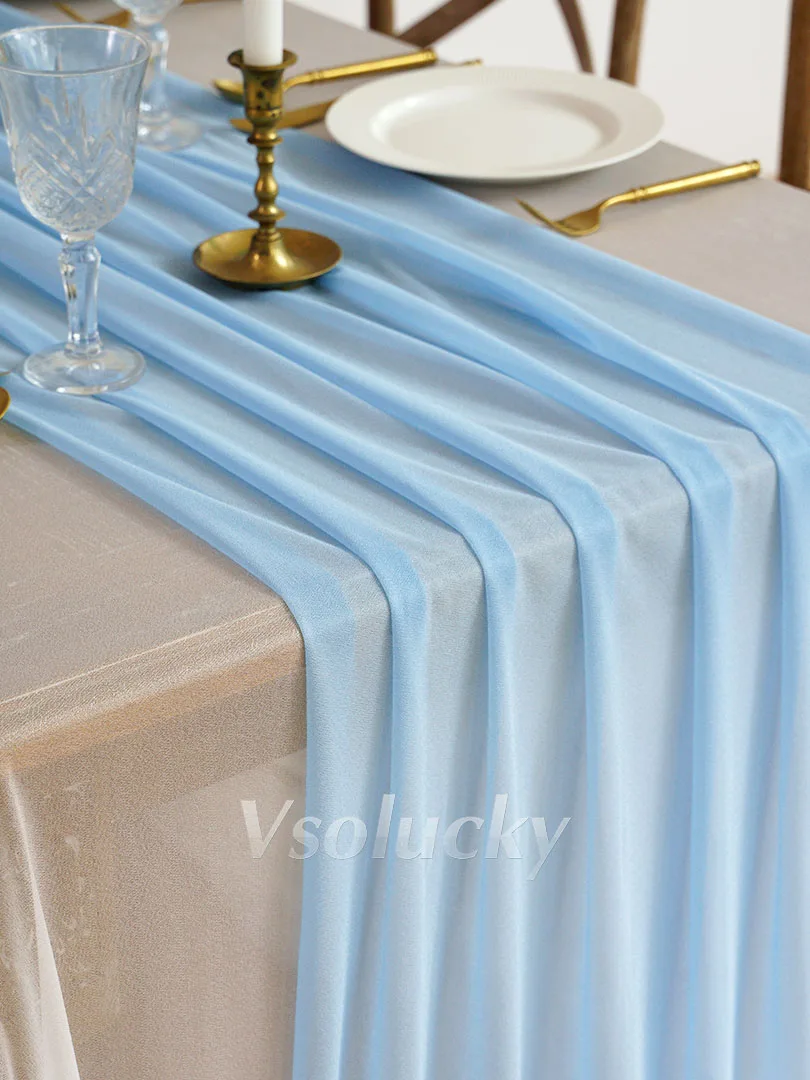 Light Blue Sheer Table Runner for Celebrations and Home Decor
