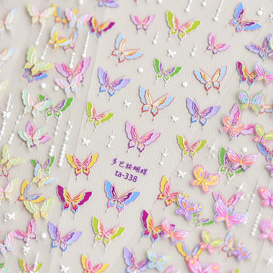 

1pcs Embossed Color Graffiti Nail stickers 3D Butterfly Design Adhesive Slider Kawaii Nail Decors Accessories Stickers For Girls