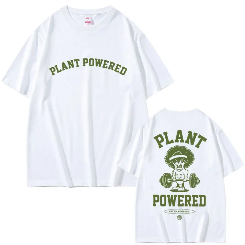 

Funny Plant Powered Sustainable Graphic T-shirt Men Women Kawaii Cute Cartoon Oversized Tshirt Men's Casual Harajuku T Shirts