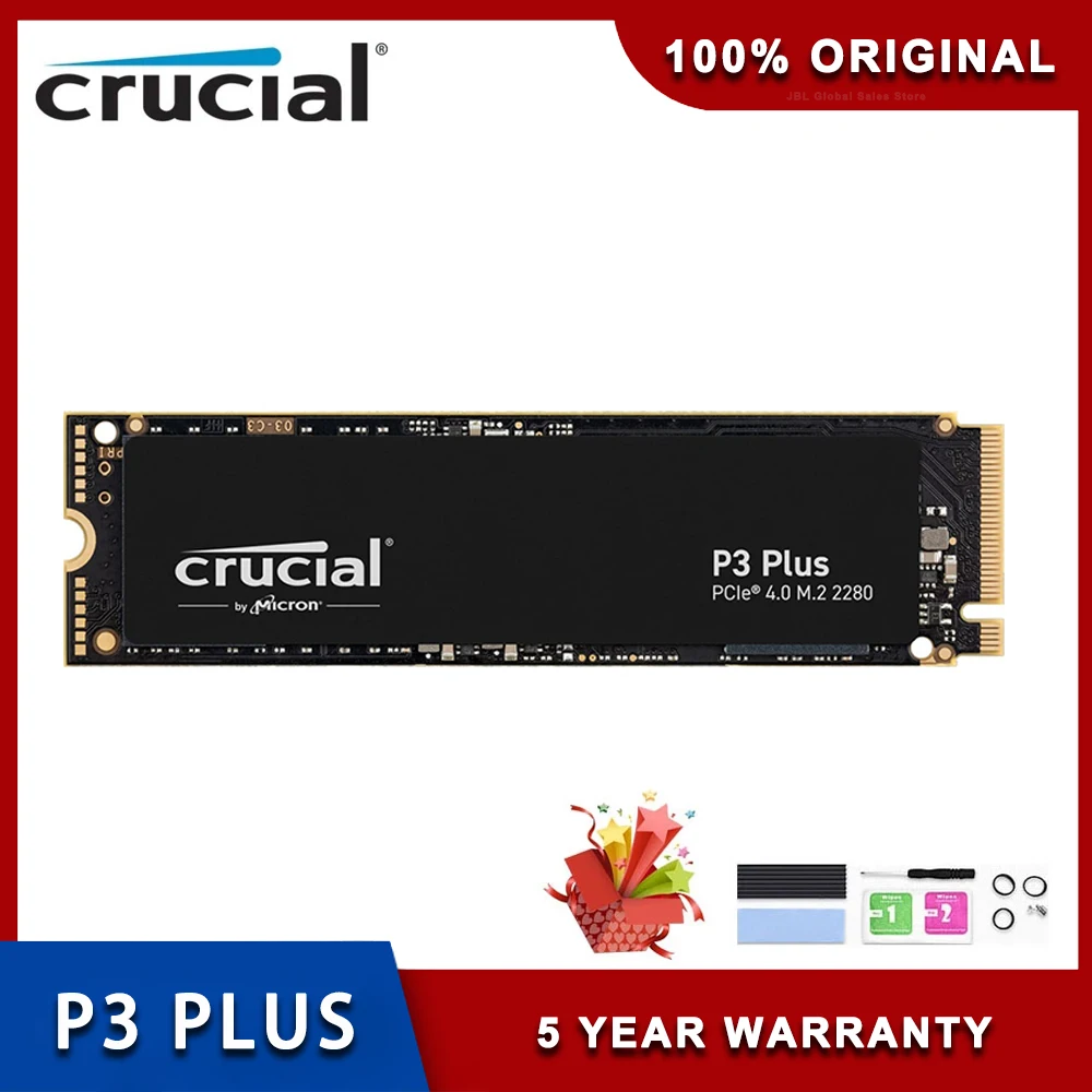 Crucial P3 Plus 500GB 1TB 2TB NVMe Internal Solid State Drive PCIe 4.0 3D  NAND M.2 2280 SSD up to 5000MB/s For Desktop Laptop