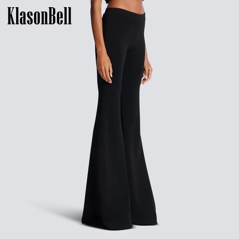 

5.17 KlasonBell Vintage Fashion Black Flare Pants For Women Elegant All-matches High Waist Slim Side Zipper Trousers