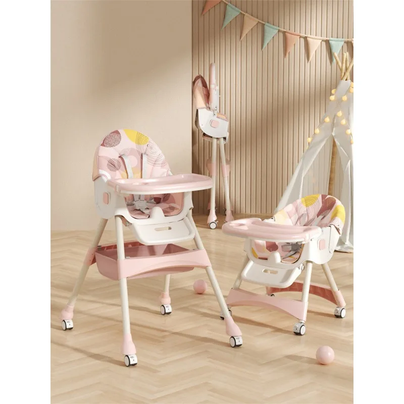 3-in-1 Convertible Baby High Chair Foldable Infant Chair Rocking with Harness Lockable Wheels Removable Seat & Trays