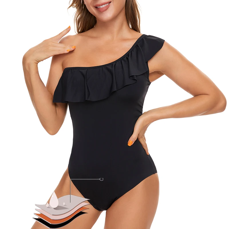 Women's Sexy Solid Menstrual Absorbent Swimsuit One-Piece Swimsuit Designed for Menstrual Period Physiological Swimsuit 4