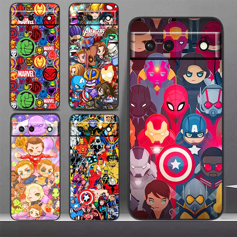 

Marvel Avengers Super heroes Phone Case For Google Pixel 7 6 Pro 6A 5A 5 4 4A XL 5G Black Soft Cover Fundas Coque Capa