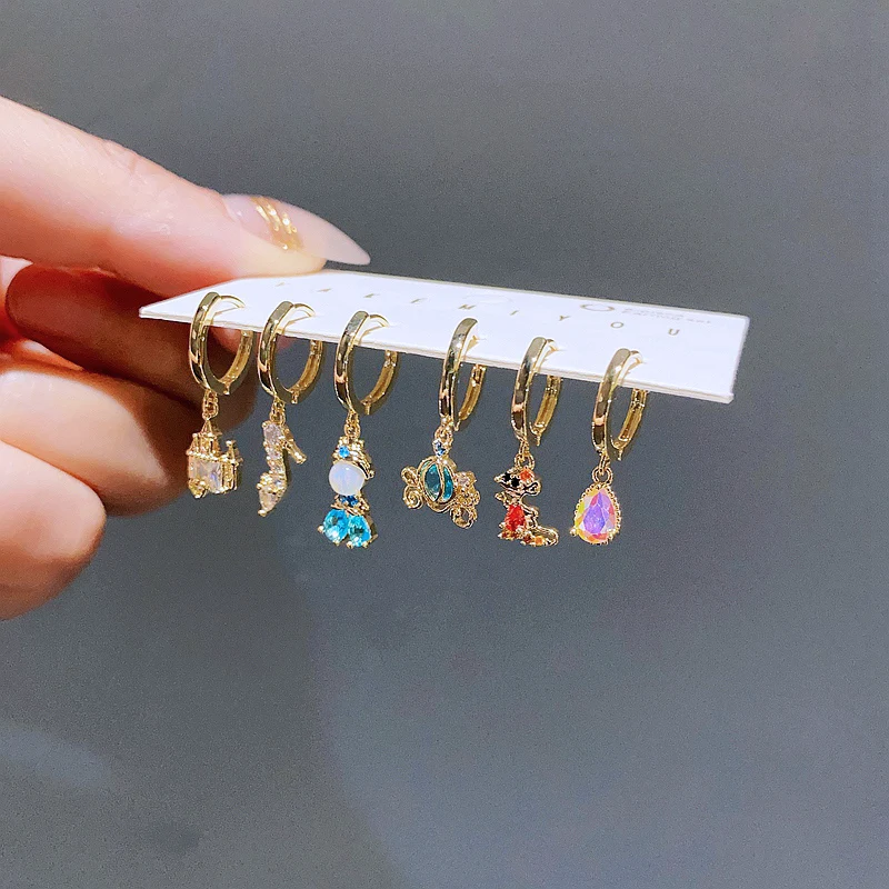 New Arrival Colorful Crystal Fairy Tales Hoop Earrings Set for Women Gold Color Huggies Jewelry 4