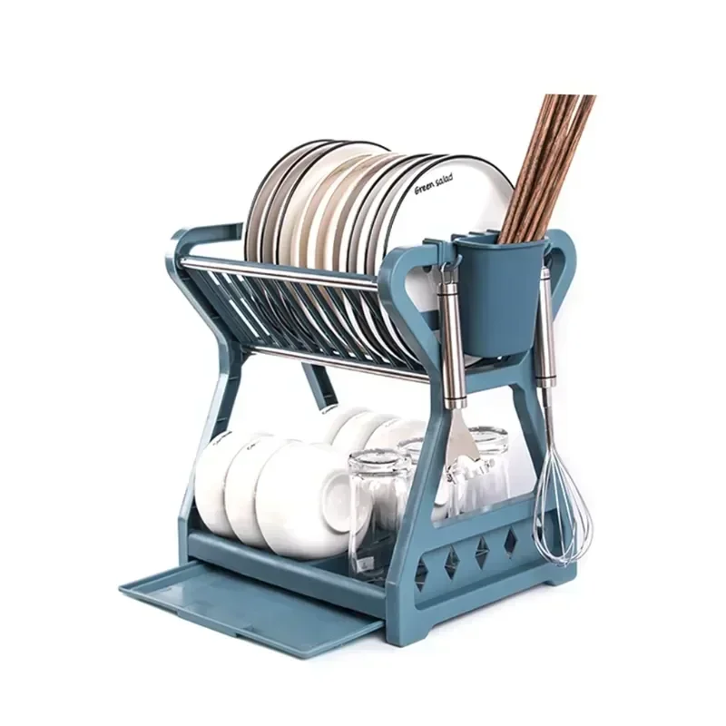 Kitchen Sink Countertop Holder Kitchen Items Dish Dying Rack Double Layer Plastic Dish Rack Drying Stand Cup Cutter Storage 2