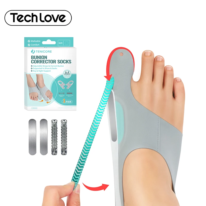 Tech Love Hallux Valgus Corrector Toe Straightener Adjustable Orthopedic Socks Relief Bunion Pain Feet Protector Foot Care Tools
