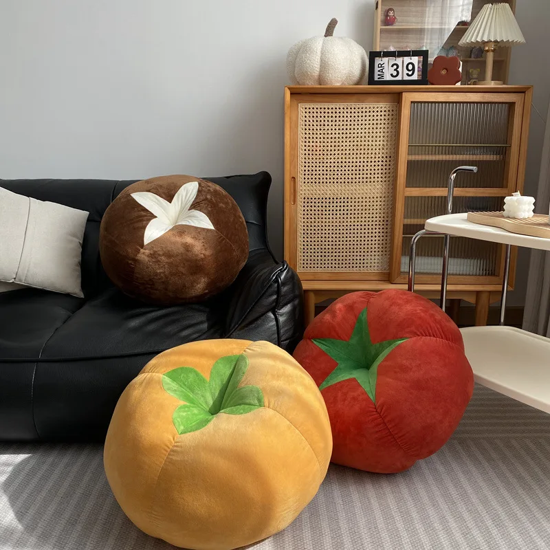 Thickened Cushion with Tomato-Shaped Pillow Vegetable Mushroom Persimmon Round Cushion Pad for Window Seat Pillows for Bedroom 4