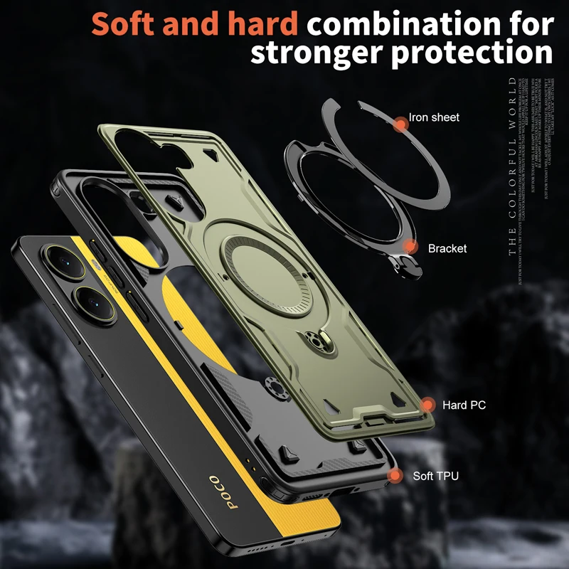 Military Drop-Proof Hard Case with 360° Adjustable Ring Stand and TPU Protection