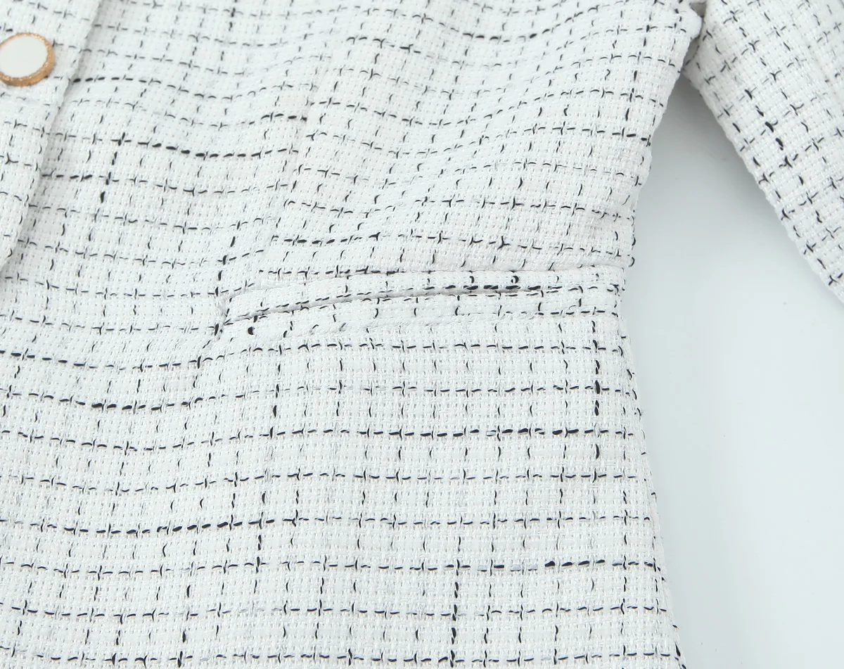 French Style Retro V collar Plaid Woven Tweed Blazer + High Waist Mini Short Skirts Suits 2 pieces 1 Set Black White