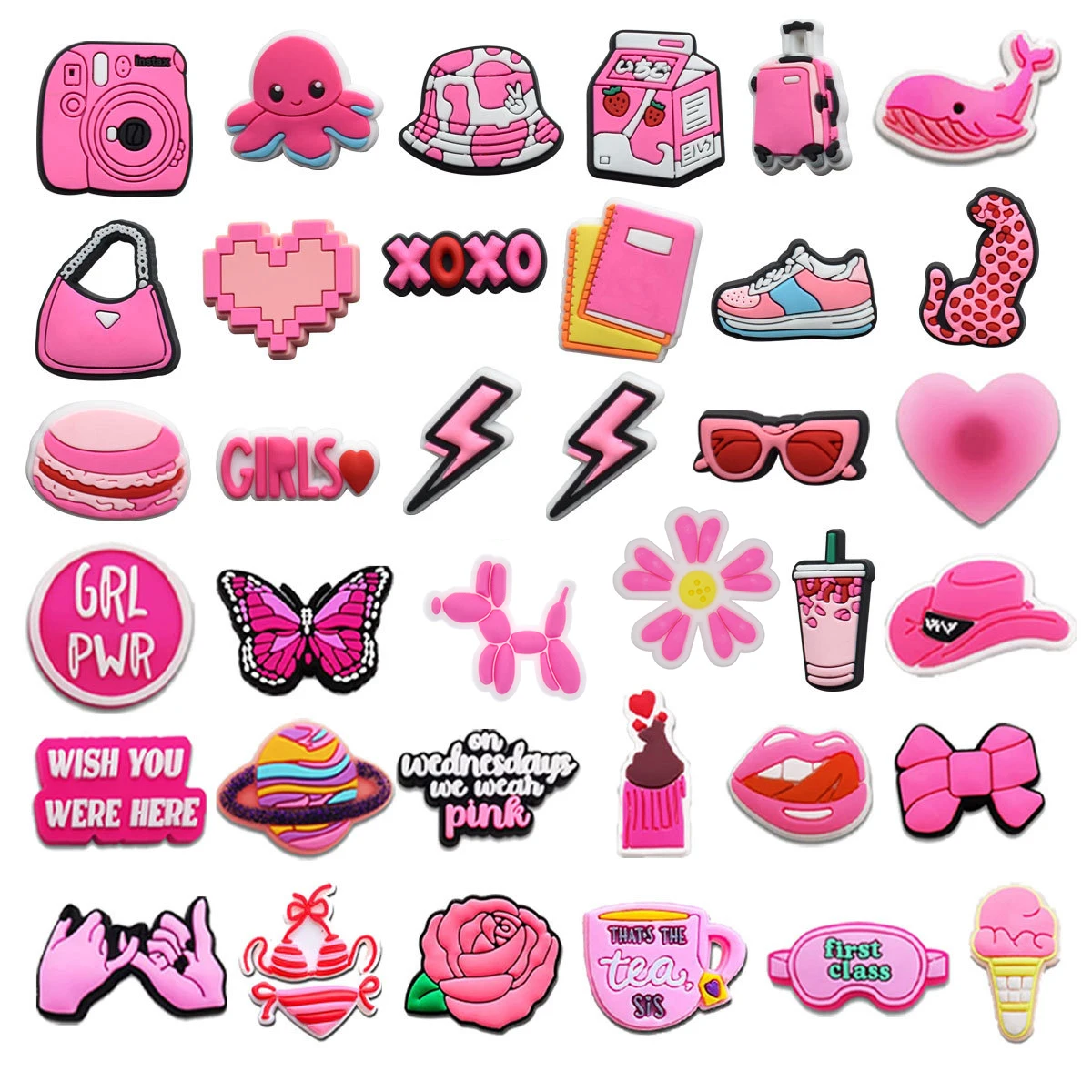 여아용 핑크 시리즈 크록스 참, 크록스 액세서리, 클래식 클로그, 어린이 선물, 인기 판매, 1 개 