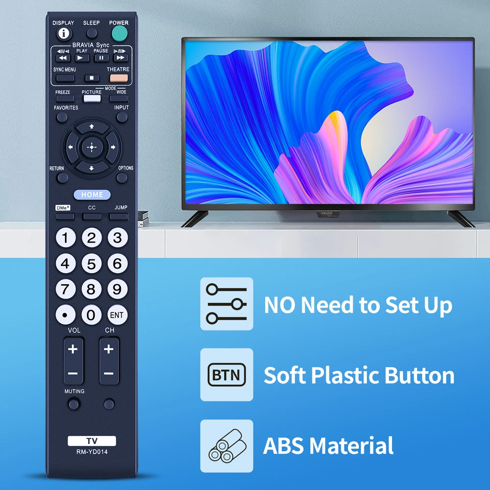 Replacement Sony RM-YD014 TV Remote Control - Compatible With KDL-32XBR4, KDL-40D3000, KDL-40V3000 Models 2 thumbnail image