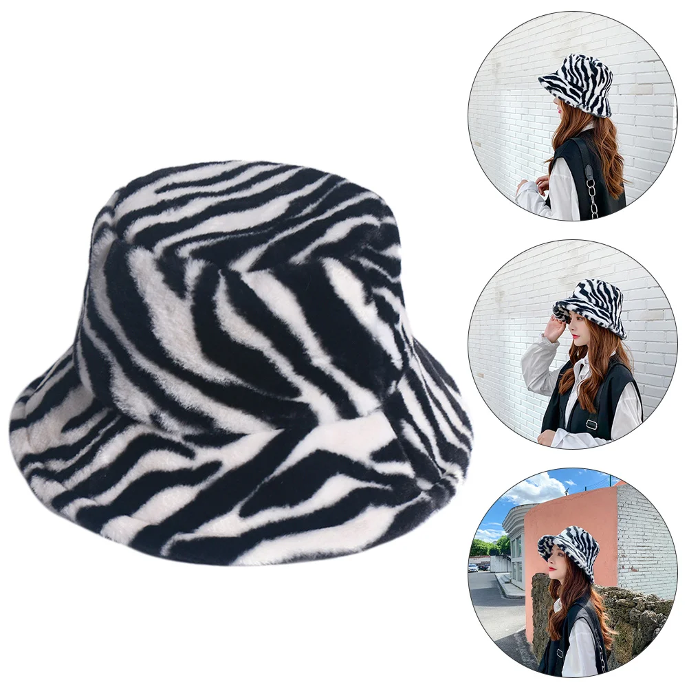 

Bucket Hat Zebra Fisherman Hat Cap Plush Cloche Hat for