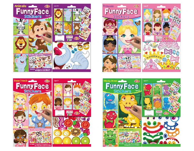 9 Styles Children Kids Make Your Own Faces Stickers Creative DIY Puzzle Games Princess Animals Dinos Girls Boys Party Favor Gift