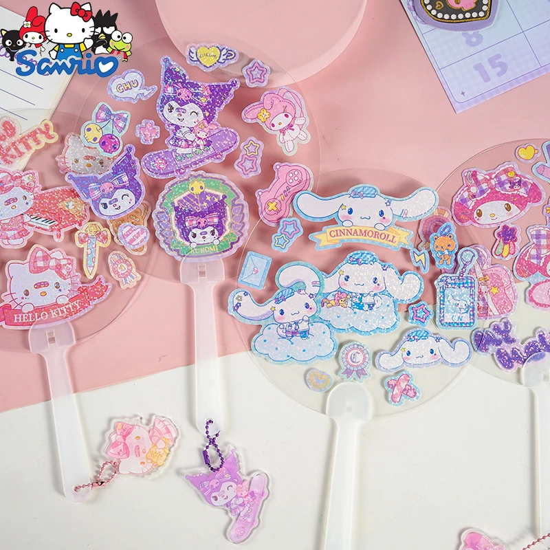 

4/8pcs Cartoon Sanrio Kuromi Guka DIY Sticker Hand Fan Summer Cartoon Anime Plastics Fan Stationery Wholesale