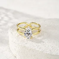Oval Cut Moissanite Double Line Ring