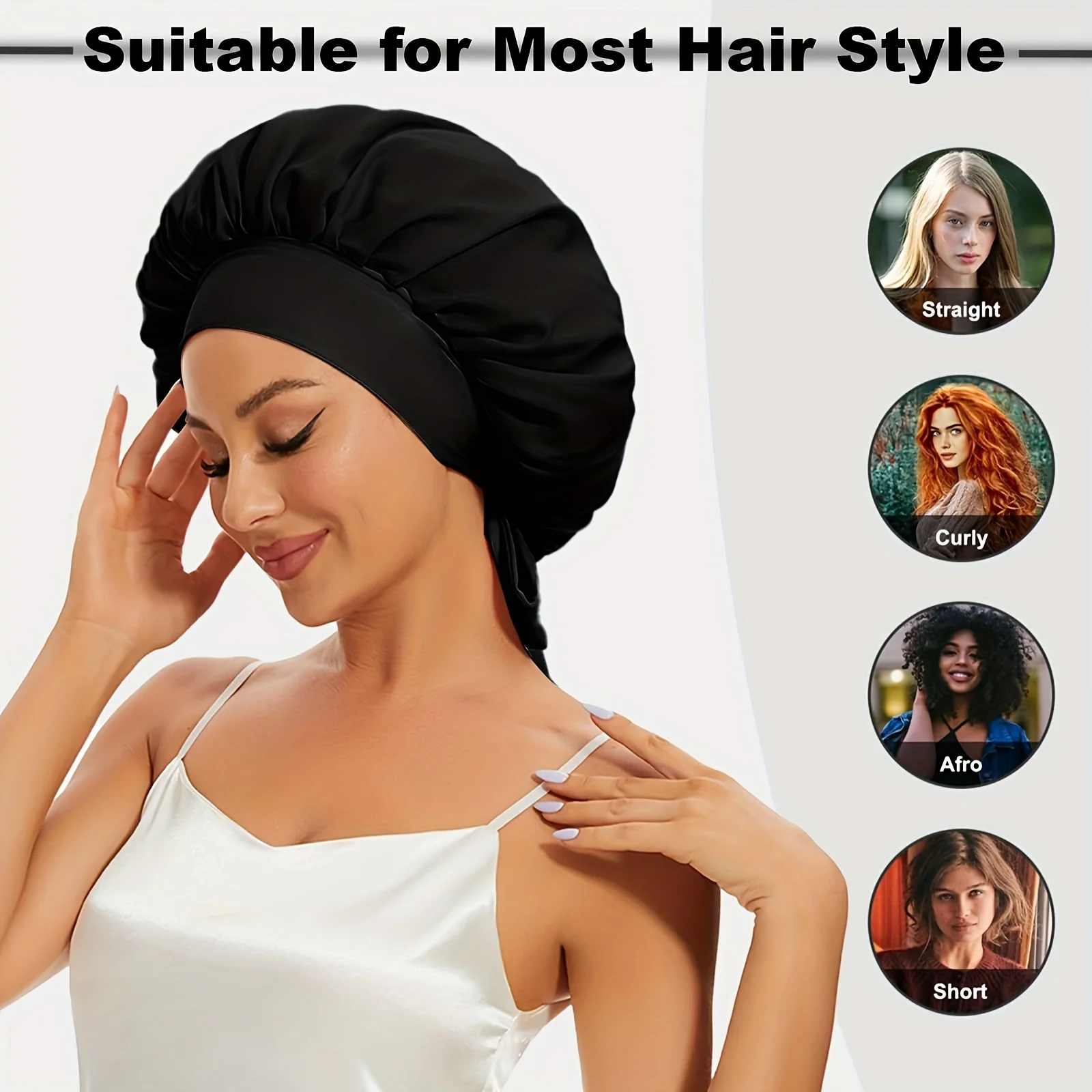 1pc Sleep Cap Silky Satin Lined Bonnet Hair Wrap Cover For Curly Hair Protection Women Men