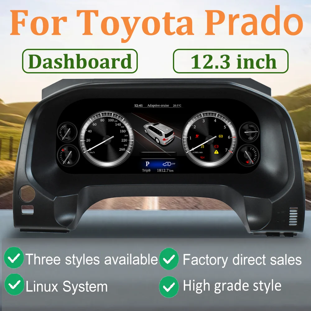 

12.3inch Linux System car Digital Cluster For Toyota Prado 2010-2020 Instrument LCD Screen Dashboard Digital Gauge Dashboard