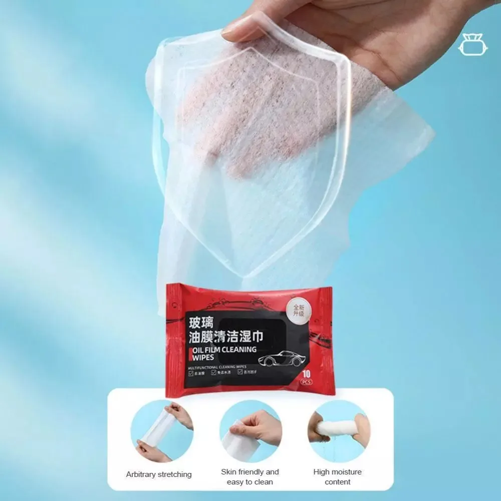 Fiber Car Wipes Glass Cleaning Towel 5 Bags Portable Car Glass Oil Film Removal Wipes Anti-rain Anti-fog Car Windshield Glass Cleaner Oil Stain Cleaner Wet Towel