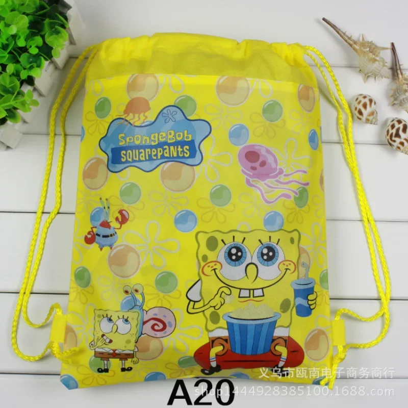 스폰지 밥 캔버스 가방 어깨 드로 스트링 포켓 배낭 드로스트링 가방, 학생용 귀여운 쇼핑 보관 가방, 여행 신발 가방