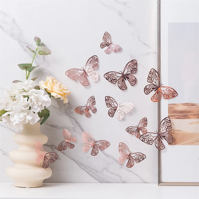 Nuovi adesivi murali a farfalla 3D vuoti 3 strati farfalle