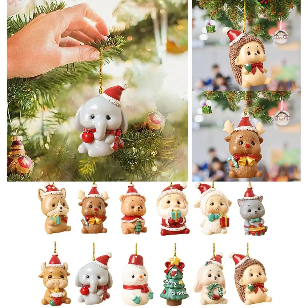 

1pcs 2D Christmas Hanging Decorations Cartoon Cow Christmas Tree Hanging Home Products Ornament Gift Flat Acrylic Pendants P4L2