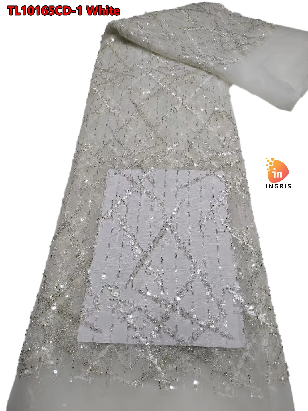 

African Sequins Beaded Tulle Lace Fabric 2023 High Quality Embroidery French Lace Fabric For Party Dress TL10165CD