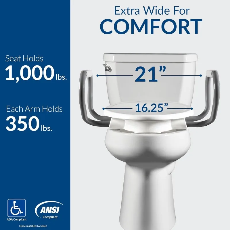 Assurance 3" Raised Toilet Seat with Handles and Bidet Attachment, Clean Shield Guard, Secure Hinges, Elongated, White 4