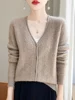 Autumn Winter Women 100% Merino Wool Cardigan Cashmere V-neck Sweater Curled Twisted Hollow Out Knitwear Bottoming Clothing Tops 2