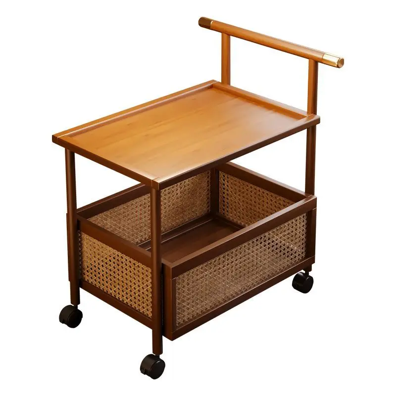 Storage shelf bamboo movable cart living room floor movablewith wheels middle household debris storage rack simple furniture