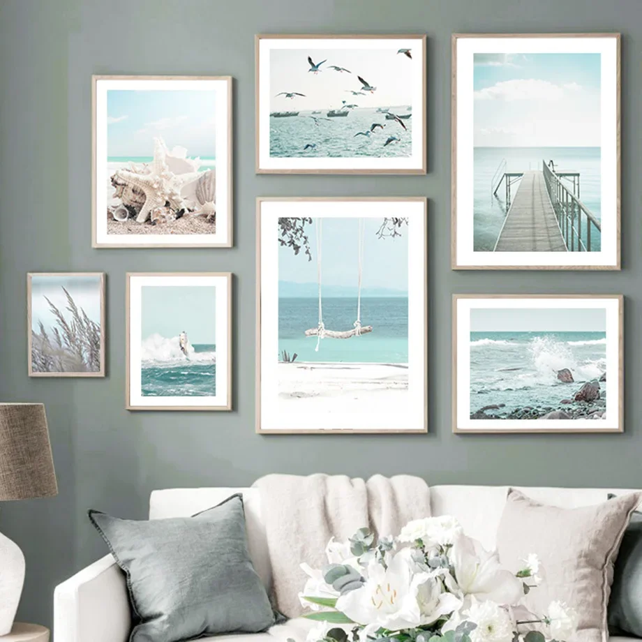 

Камышовые волны ракушки Чайка мост булыжное дерево настенное искусство на холсте живопись плакаты и принты настенные картины для декора гостиной