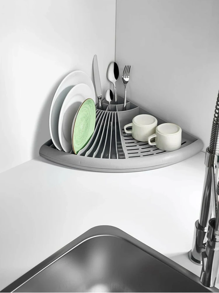 New Multi-Purpose 3 In 1 Dish Drying Rack Kitchen Triangle Spoon Chopsticks Dish Drainer Table Organizer Shelf Space Saving