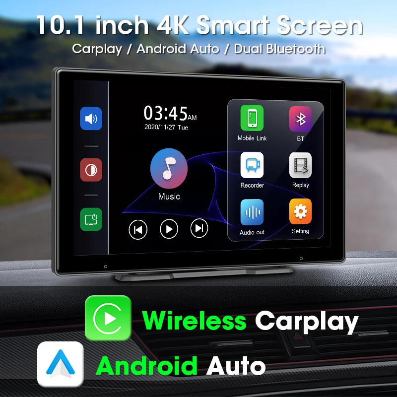 10 pollici Auto DVR 4K Macchina Fotografica Senza Fili Carplay Android Auto Dashcam Bluetooth GPS Navigazione Cruscotto Videoregistratore FM AUX - immagine 2