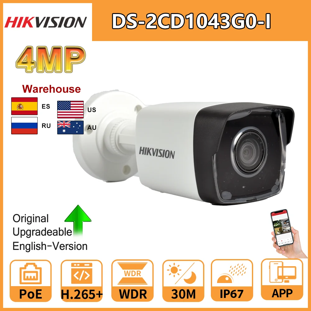 Telecamera Ip Hikvision Telecamera Di Rete Bullet Fissa Da 4Mp Ds-2Cd1043G0-I Ip67 Ir Visione Notturna Videosorveglianza Versione Originale