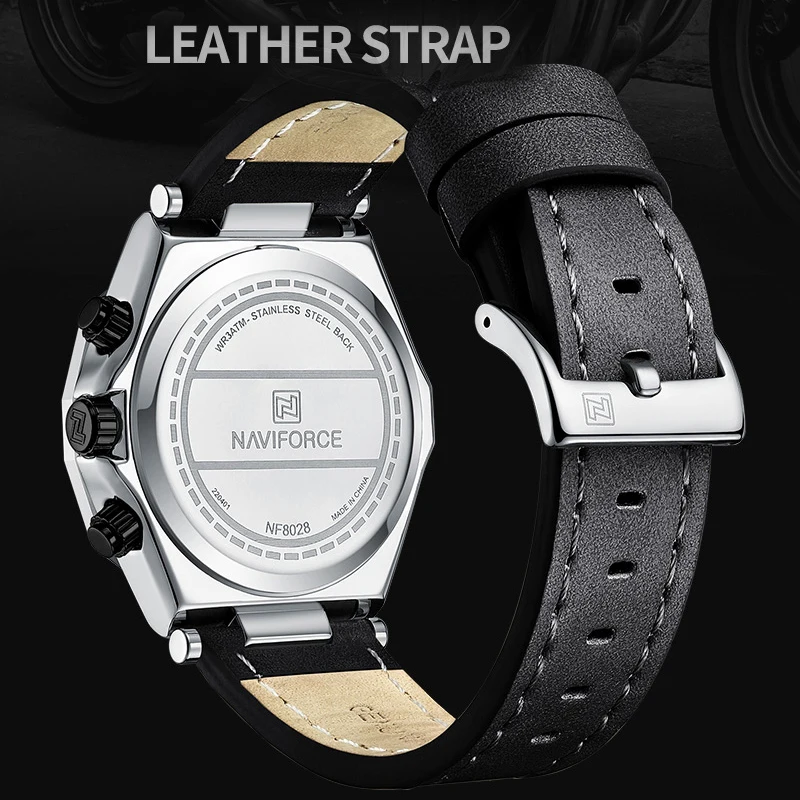NAVIFORCE Men's Quartz Calendar Watch Military Leather Sport Male Wristwatch Chronograph Luminous Men Watches Relogio Masculino