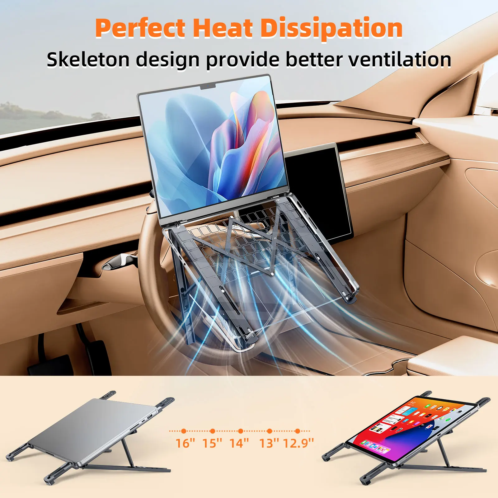 오트스바스프 차량용 스티어링 휠 노트북 거치대, 조절 가능한 차량용 노트북/태블릿 책상, 테슬라용 접이식 휴대용 노트북 거치대