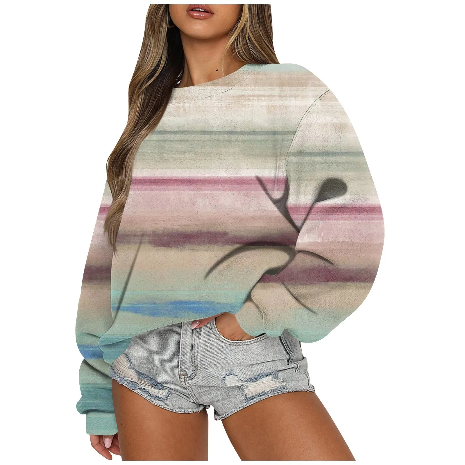

Женский Повседневный модный Свободный свитшот с градиентным цветочным принтом и круглым вырезом и длинным рукавом, утепленный теплый пуловер, Топ для женщин