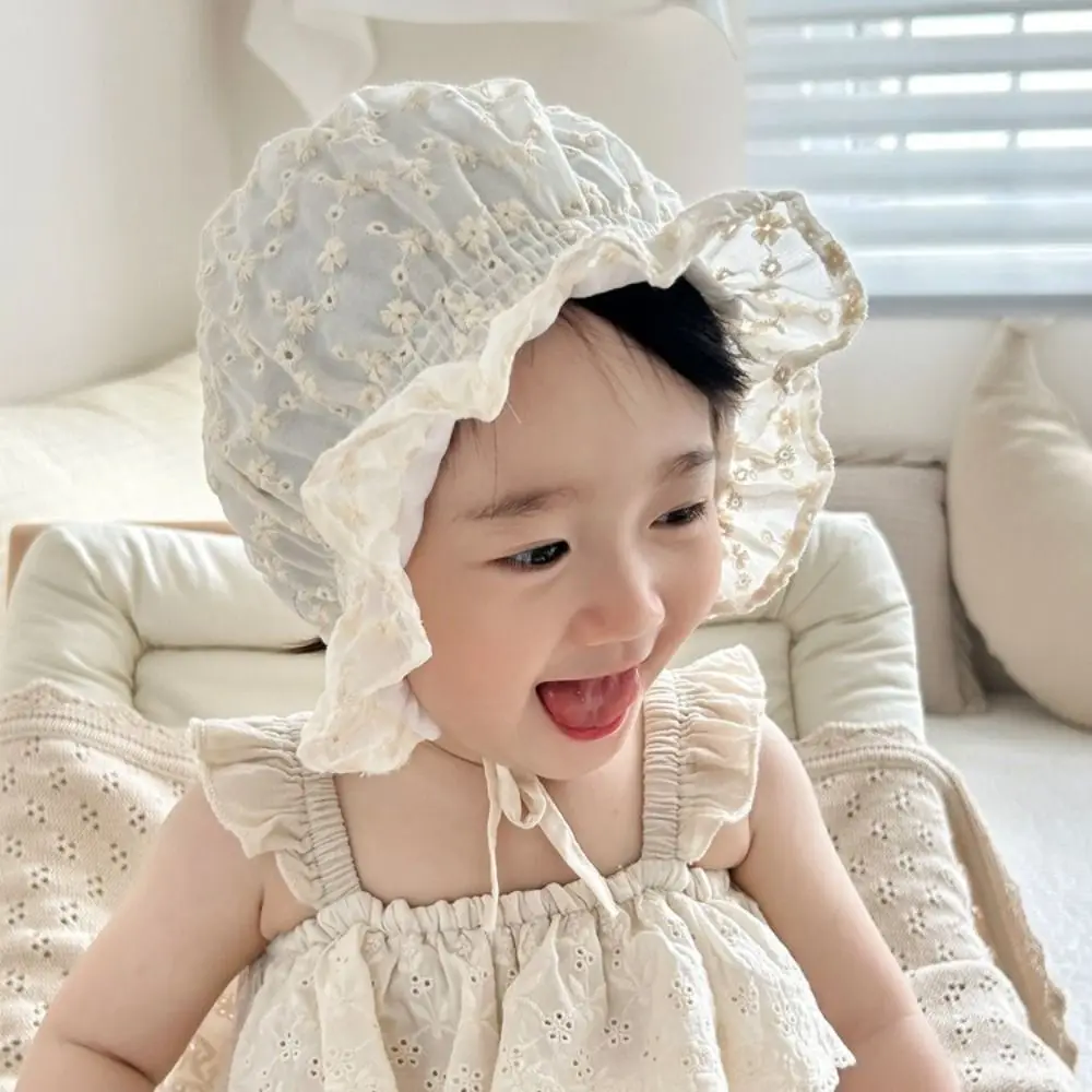 Infant Lace Baby Fetal Cap Ruffle Soft Bonnet Hat Flower Breathable Sun Hat Toddler