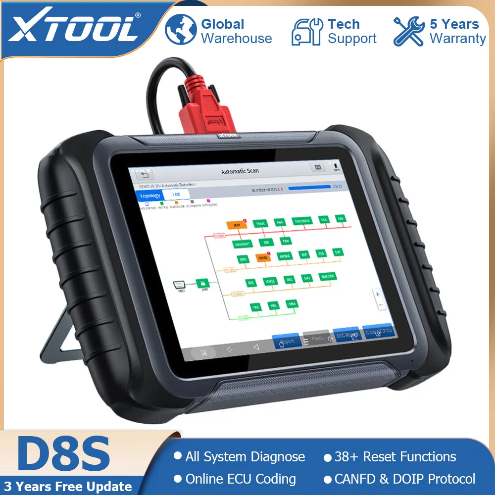 

XTOOL D8 D8S Car Diagnostic Tool ECU Coding Refresh Hidden VAG Guided Topology Map PMI Function Automotive Scanner DOIP CANFD