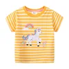 Jumping Meters 2-7T Unicorn Girls T Shirts Summer Children's Clothing Striped Short Sleeve Kids Tees Tops Baby Clothes Shirt 1