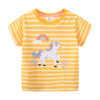 Jumping Meters 2-7T Unicorn Girls T Shirts Summer Children's Clothing Striped Short Sleeve Kids Tees Tops Baby Clothes Shirt 1