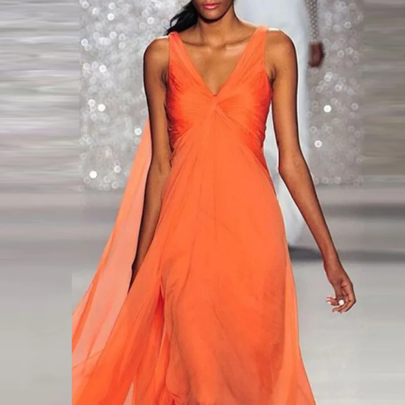 

Sexy Hollow Sleeveless Party Dresses 2023 Fashion V-neck Mesh Long Dress Elegant Solid Women High Waist Trailing Evening Dress